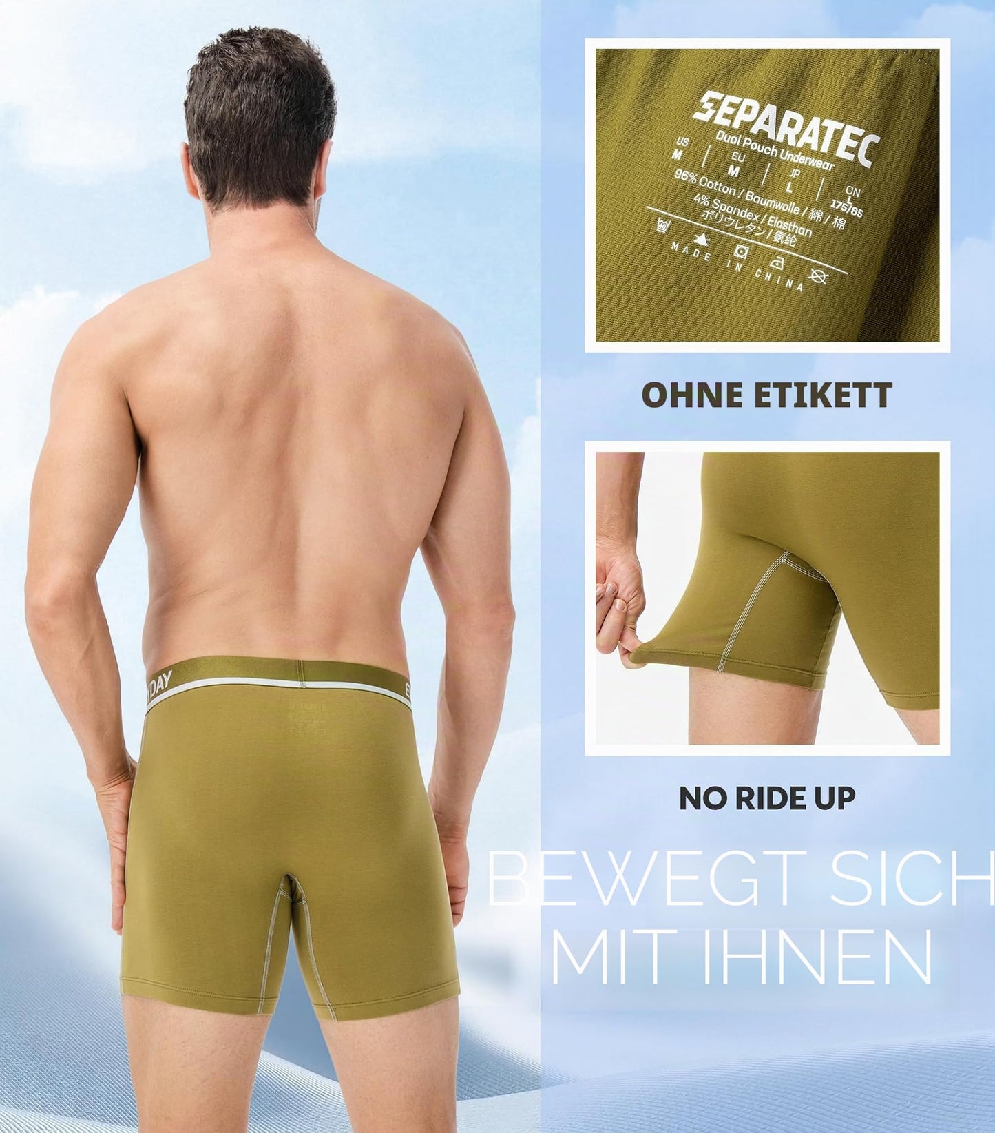Boxershorts Herren 7er Pack aus Weicher Baumwolle Unterhosen Männer mit Unterstützender Separater Doppeltasche