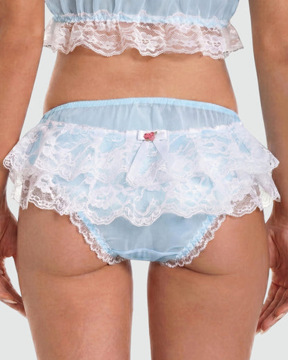 Satini Slip Damen Transparent Volants Spitze Rose, Babyblau - Weiß, XXL