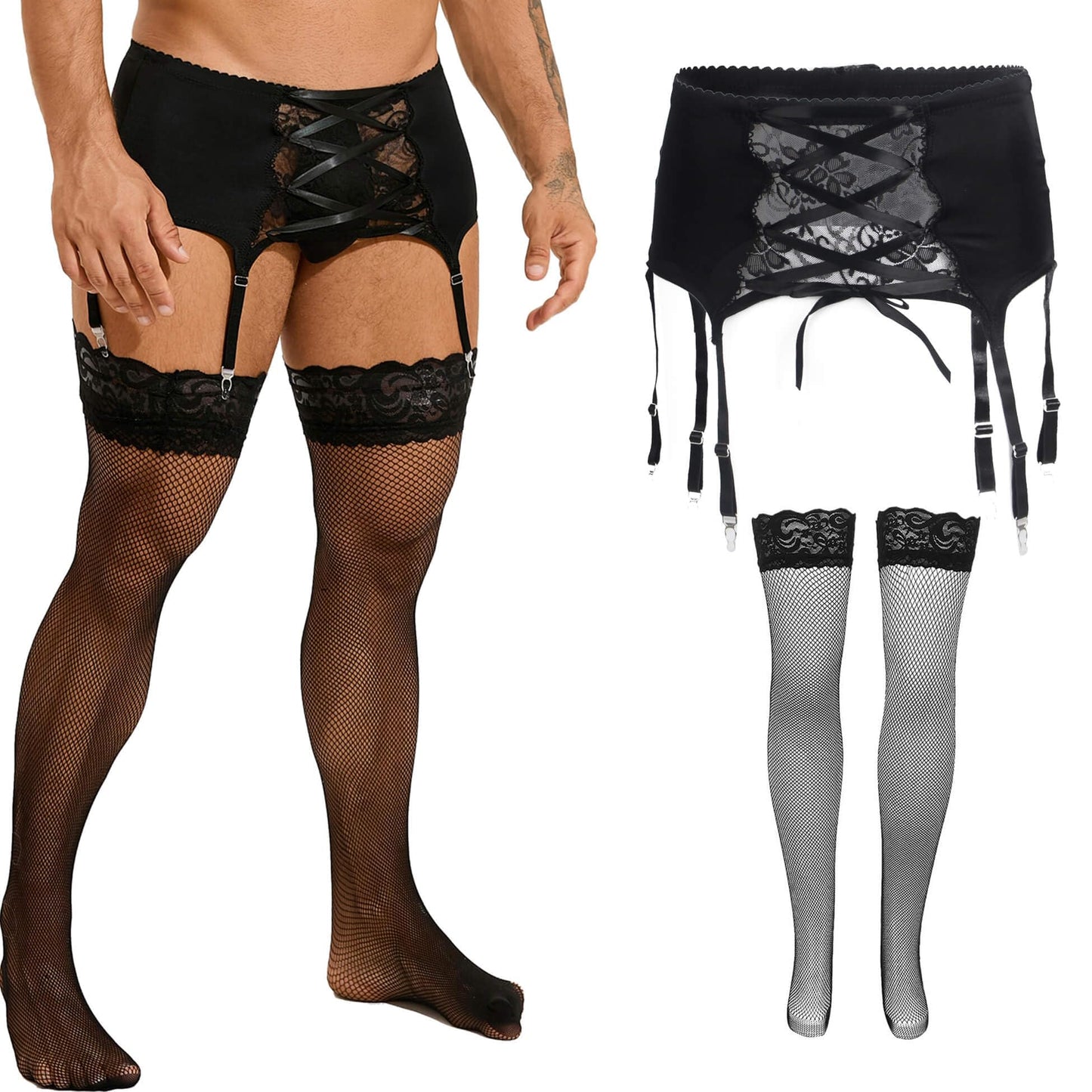 Strapse Dessous Set -  Halterlose Strümpfe - Strapsstrümpfe Strumpfgürtell - Sissy - Femboy - Crossdresser