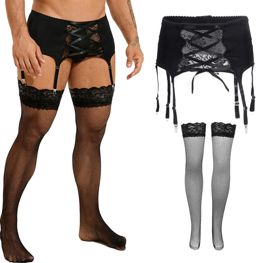 Strapsen Dessous Set mit Strümpfen Halterlose Strümpfe Sexy Unterwäsche Große Größen Strapsstrümpfe Strumpfgürtel Garter Belt with Stocking Crossdresser Gay Underwear Box Pankung Schwarz S