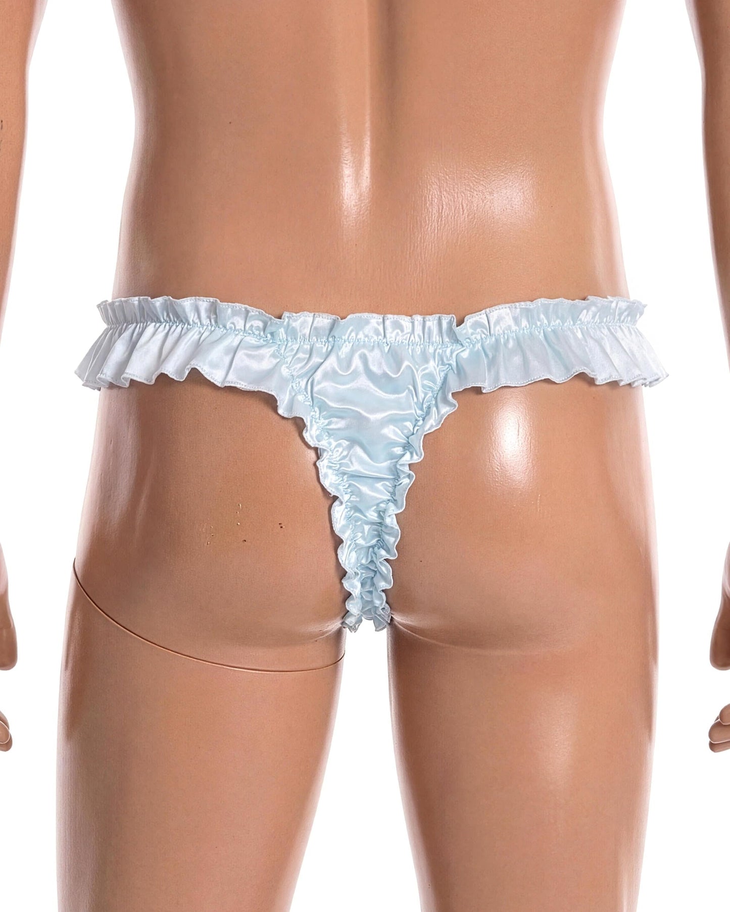 Satini Satin Rüsche tiefangesetzte Passform Sissy Tanga Tanga Boy-Shorts Slips Höschen Unterwäsche (Baby blau, L)