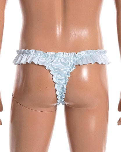 Satini Satin Rüsche tiefangesetzte Passform Sissy Tanga Tanga Boy-Shorts Slips Höschen Unterwäsche (Baby blau, L)
