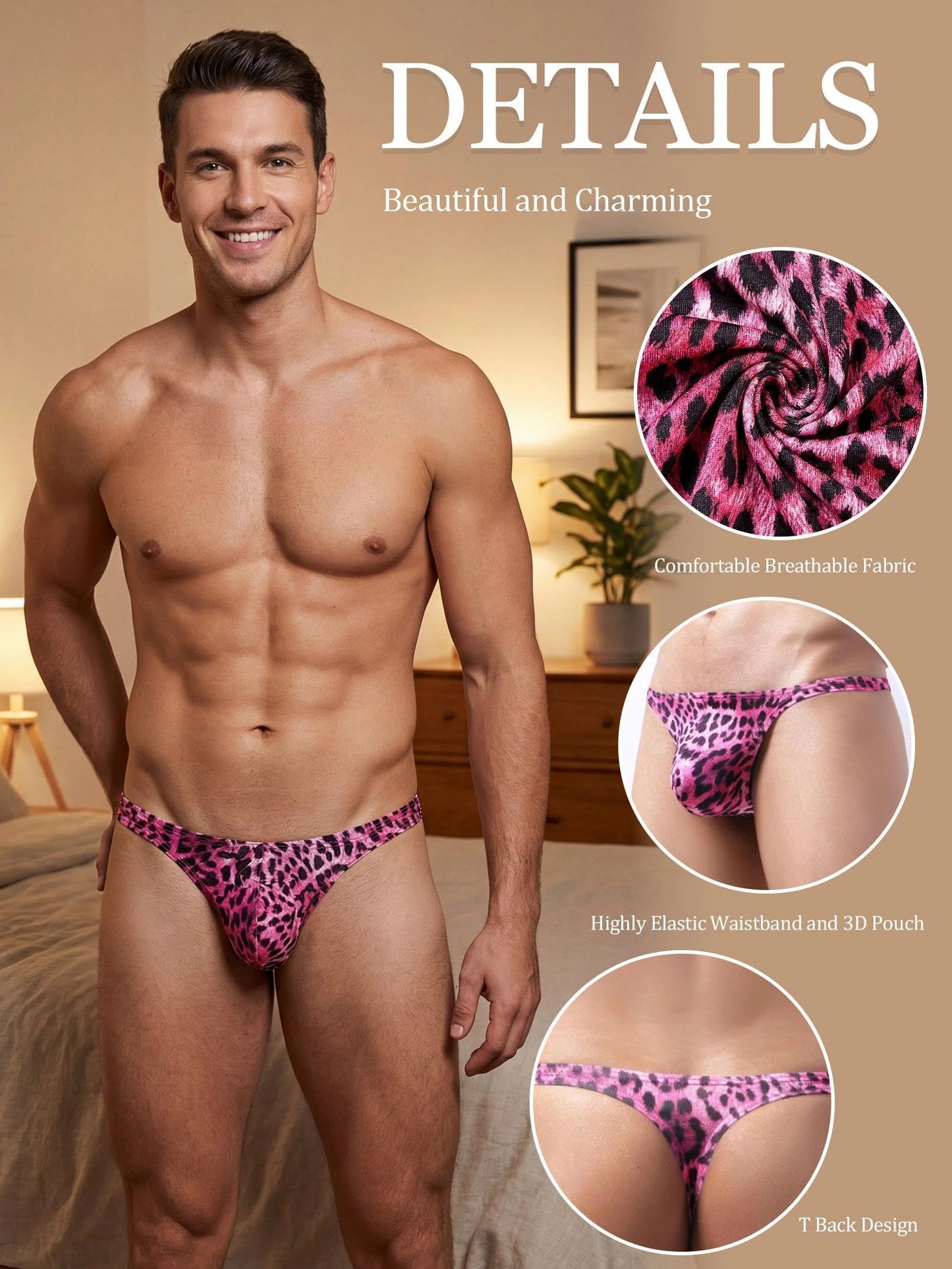 Herren String Sexy Tanga Leopard G-String Sissy Rosa M