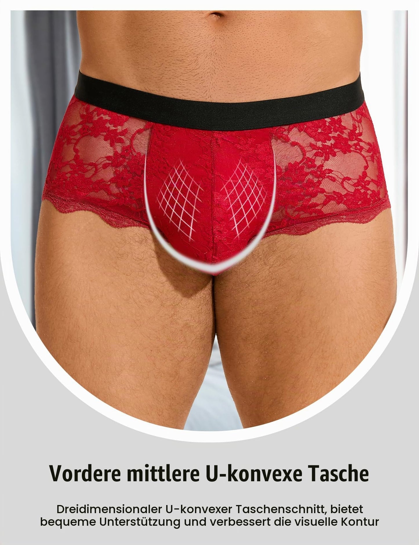 Herren Boxershorts Spitze Unterhosen Sexy Unterwäsche Rot S