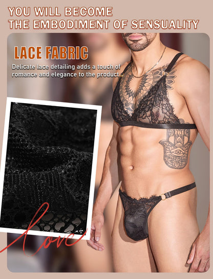 Transparent Sissy Dessous Set - Spitze BH mit G String -Crossdresser Unterwäsche - Gay -Männer Reizwäsche