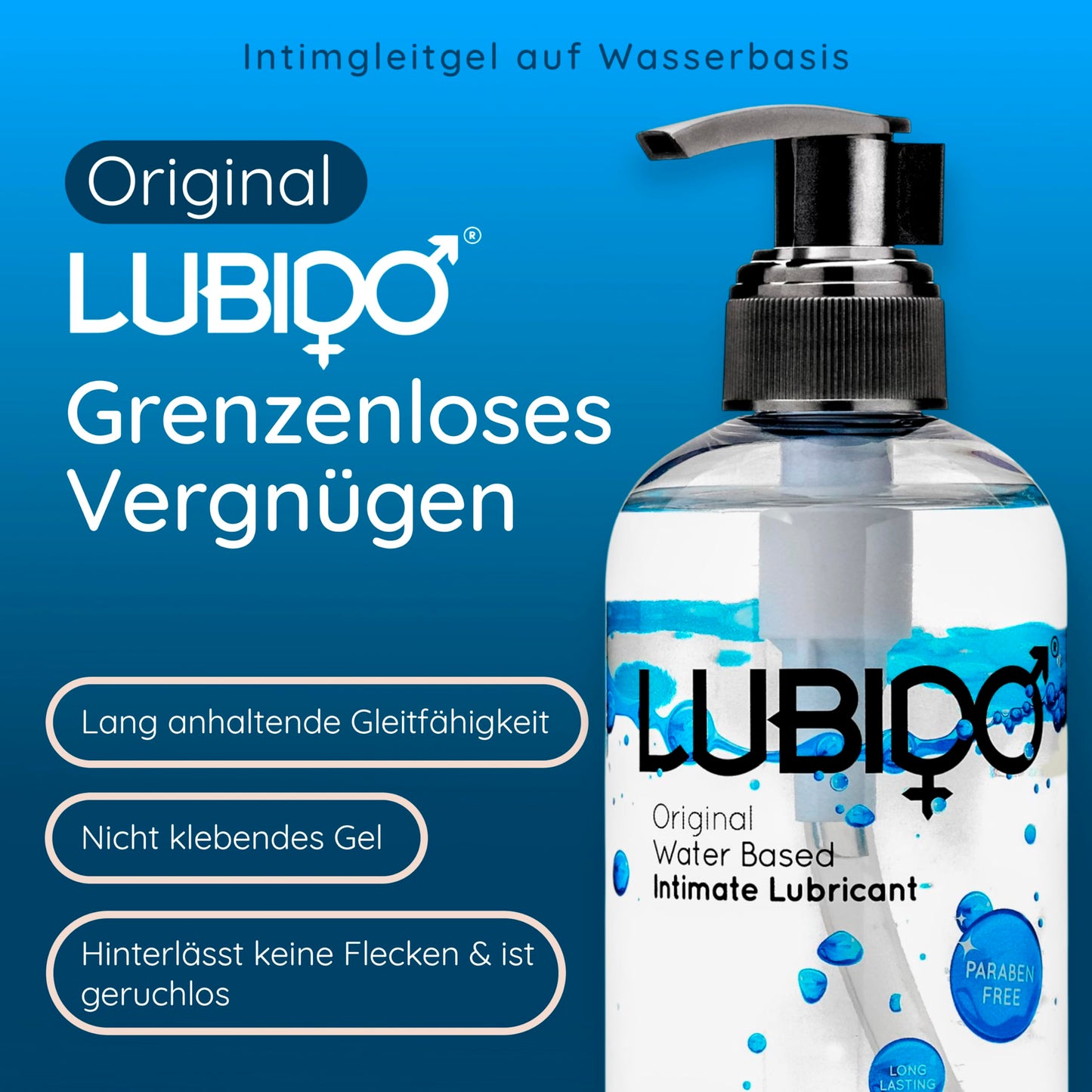 Lubido Original Gleitgel auf Wasserbasis für den Intimbereich, ohne Parabene, 250 ml