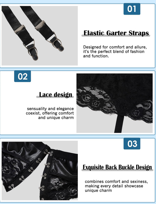 Unterwäsche Männer Herren Sissy Dessous Spitze Reizwäsche Sexy String Tanga Mesh Slip Kunstleder Strumpfband Low Waist Jockstrap Clubwear