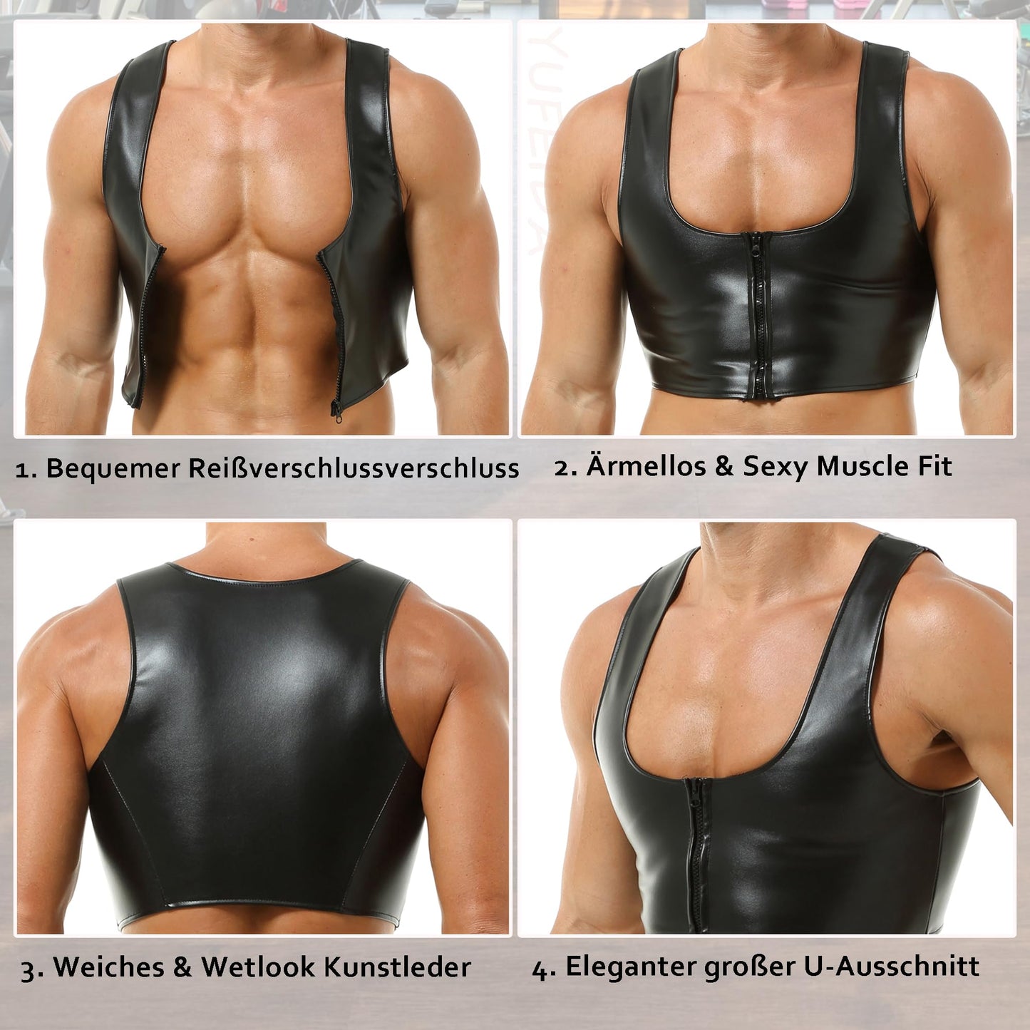 Herren Unterhemden Kunstleder Tanktops Muscle Fit Ärmellose Weste Tops Hemden Party Club Motorrad Mode Unterhemden