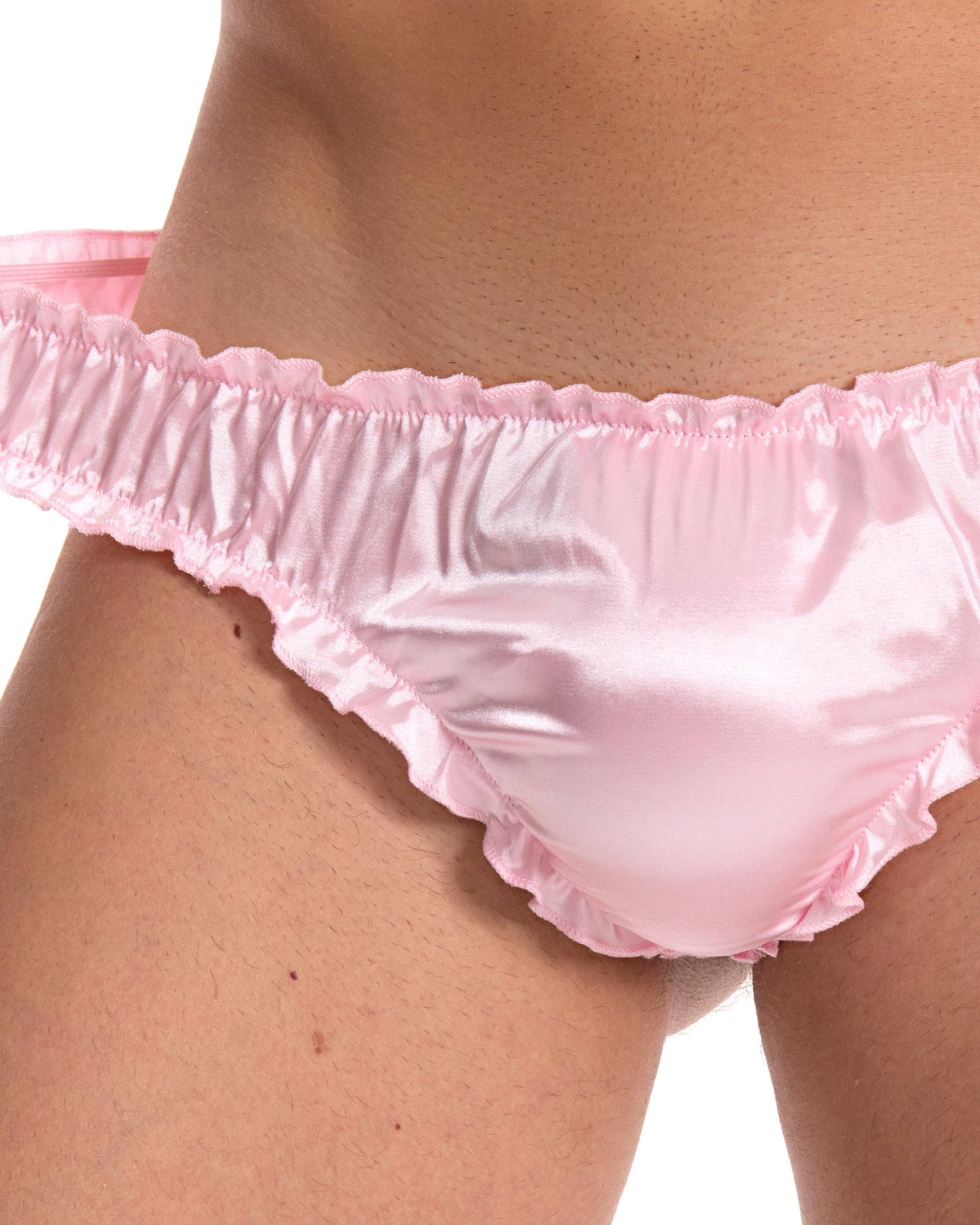 Satini Satin Rüsche Sissy Tanga Tanga Boy-Shorts Slips Höschen Unterwäsche (Zartrosa, L)