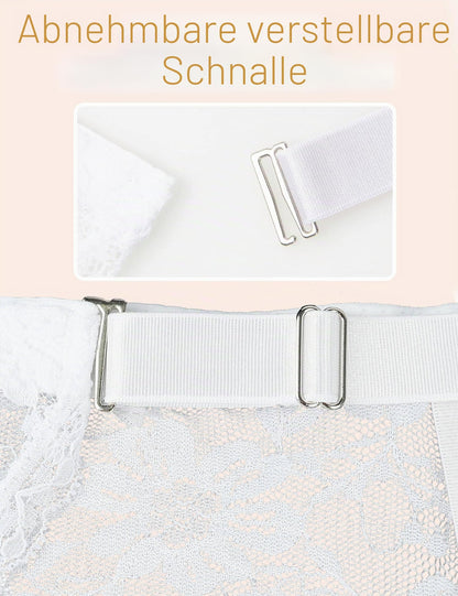 Herren Strapsgürtel Spitze Sexy Strumpfhalter Set mit String Sissy Dessous Männer Reizwäsche Ouvert Slip Unterwäsche Strumpfgürtel mit 4 Clip Garter Belt Mens Underwear Große Größen Weiß,L