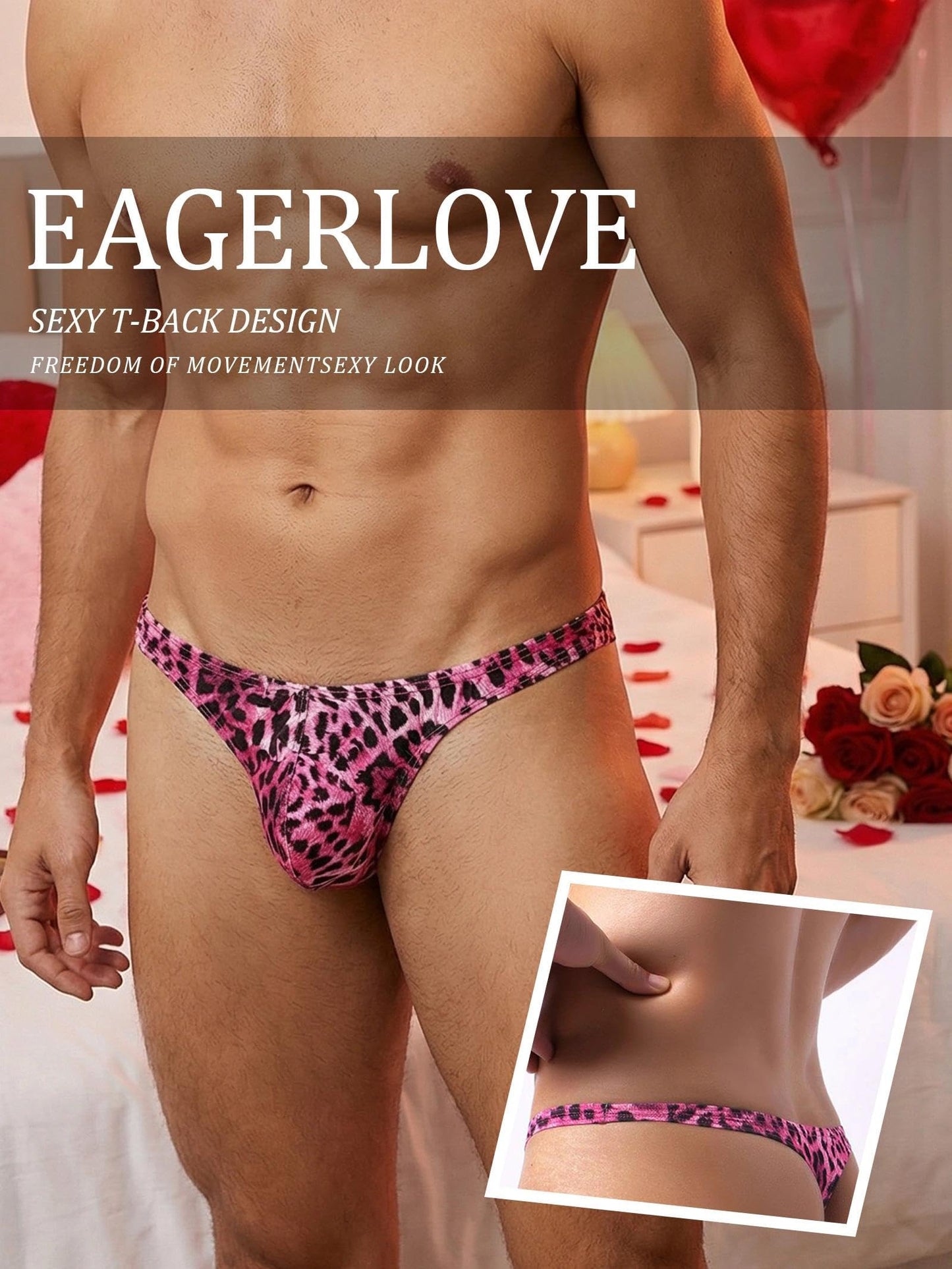 Herren String Sexy Tanga Leopard G-String Sissy Rosa M