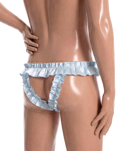 Satini Satin Rüsche die Schleife Tanga Sissy Boy-Shorts Slips Höschen Unterwäsche (Baby blau, L)