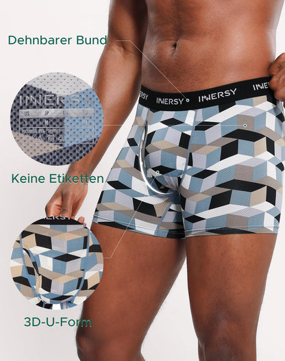 INNERSY Boxershorts Herren mit Eingriff Unterhosen Männer, L, Bunter Würfel