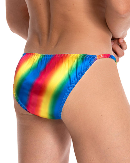 Satini Satin Tanga Herren Slip Unterwäsche Glänzend, Regenbogen, XL