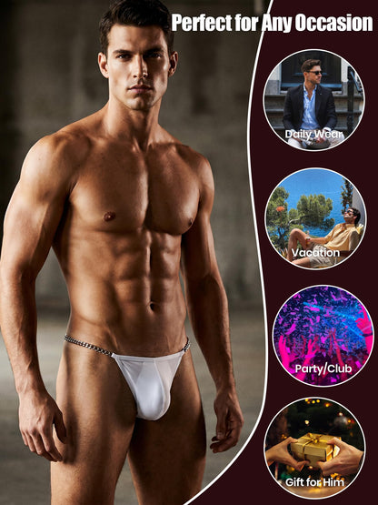 Herren Ice Silk String mit Metallkette Weiß