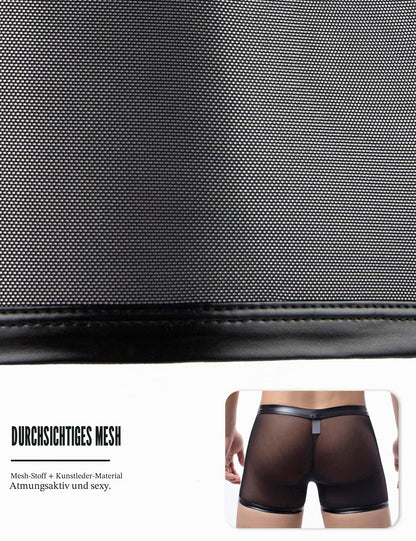 Herren Boxershorts mit Druckknöpfe Leder Unterhosen Schwarz M