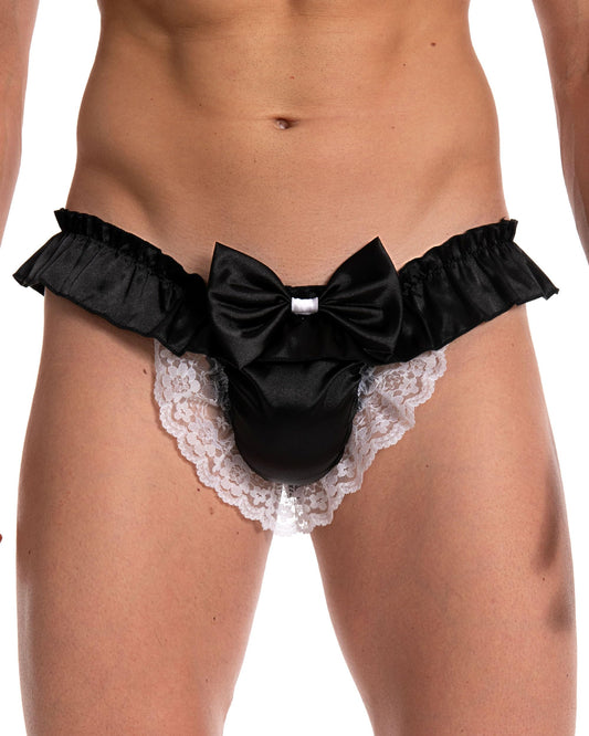Satini Satin Rüsche die Schleife Tanga Sissy Boy-Shorts Slips Höschen Unterwäsche (Schwarz, L)