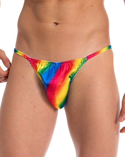 Satini Satin Tanga Herren Slip Unterwäsche Glänzend, Regenbogen, XL