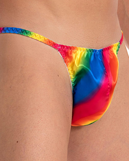 Satini Satin Tanga Herren Slip Unterwäsche Glänzend, Regenbogen, XL