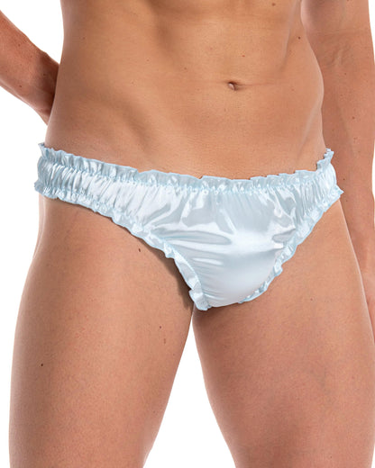 Satini Satin Rüsche Sissy Tanga Tanga Boy-Shorts Slips Höschen Unterwäsche (Baby blau, L)