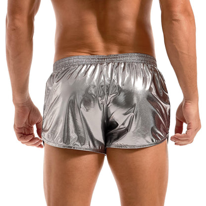 Herren Sexy Metallic Shorts Glitzer Kurze Hose (Silber, L)