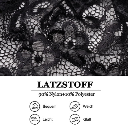 Herren Lace Spitze Strampler Sexy Mesh Tulle Badeanzug Sissy Tanga Strampler Kleid (Schwarz)