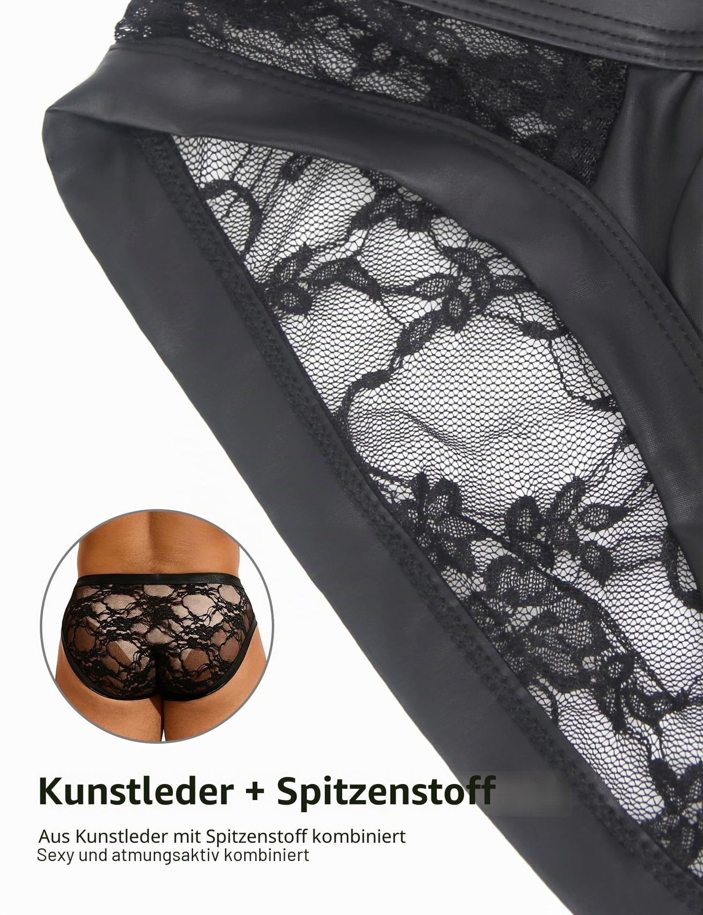 Herren Spitze String Tanga Sexy PU-Leder Unterhosen Männer S