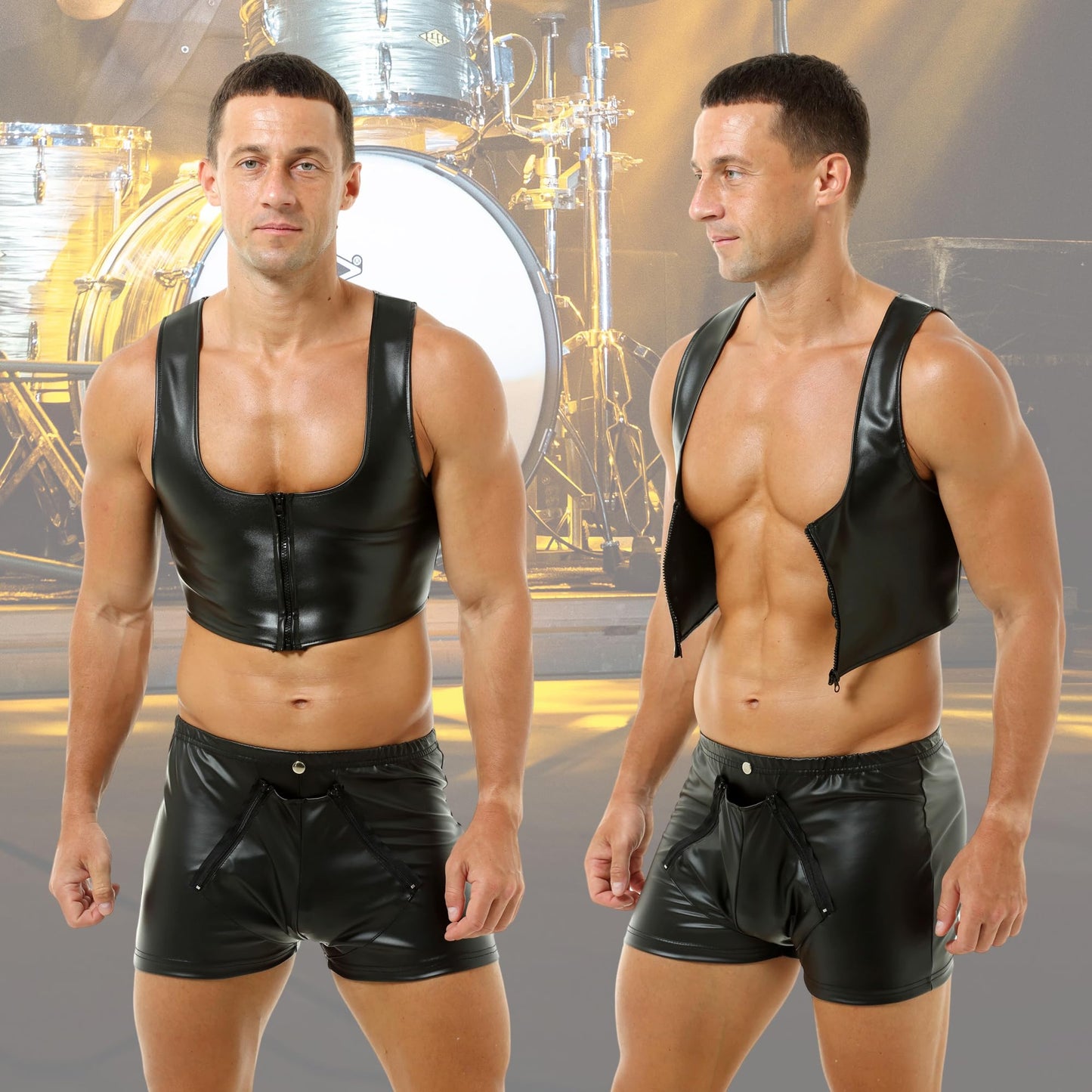 Herren Unterhemden Kunstleder Tanktops Muscle Fit Ärmellose Weste Tops Hemden Party Club Motorrad Mode Unterhemden