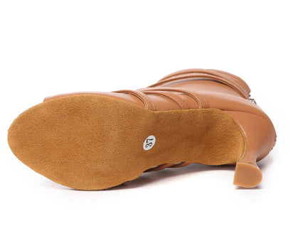 Tanzschuhe fur Damen Latein Bequem Abend Party Stiefel Sandalen L579 Tan 9cm Absatz EU 38