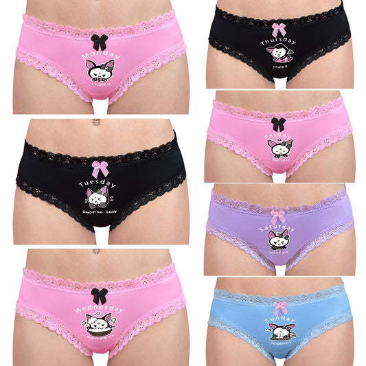 LittleForBig Damenunterwäsche aus weichem, seidigem Material, Bequeme Hipster-Slips, Babydoll Batty Brat, Wochentage, 7er-Pack Höschen-Set XXXL