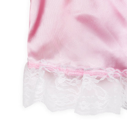 Satini Sissy Satin Nachthemd Maid Spitze Rüschen Dessous, Zartrosa, S