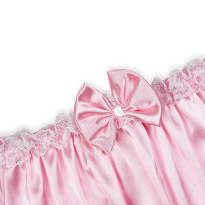 Satini Sissy Satin Nachthemd Maid Spitze Rüschen Dessous, Zartrosa, S