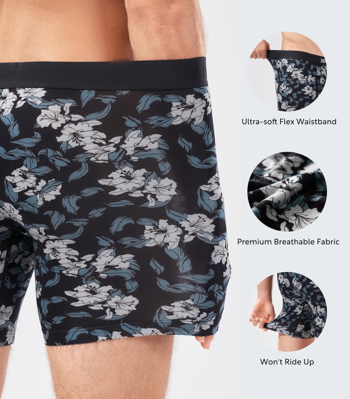 Boxershorts Herren Bambus Rayon Bedruckte Höschen mit Doppelter Beutel 3er Pack