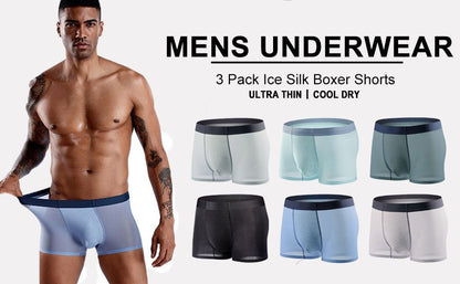 3er Pack Eisseide Unterwäsche Herren Sexy & Bequem-[Zweite Haut Gefühl] Mesh Atmungsaktive Boxershorts für Männer mit Pouch-Support,Sexy Nahtlose Sommer Unterhosen