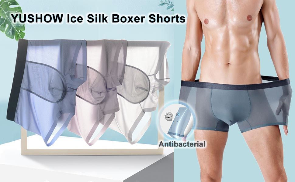 3er Pack Eisseide Unterwäsche Herren Sexy & Bequem-[Zweite Haut Gefühl] Mesh Atmungsaktive Boxershorts für Männer mit Pouch-Support,Sexy Nahtlose Sommer Unterhosen