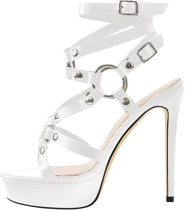 MissHeel Damen Plateau Sandalen mit Pfennigabsatz Punk Style Schwarz EU 38
