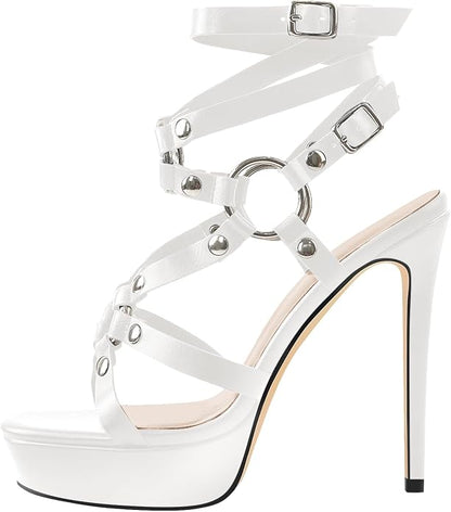 MissHeel Damen Plateau Sandalen mit Pfennigabsatz Punk Style Schwarz EU 38