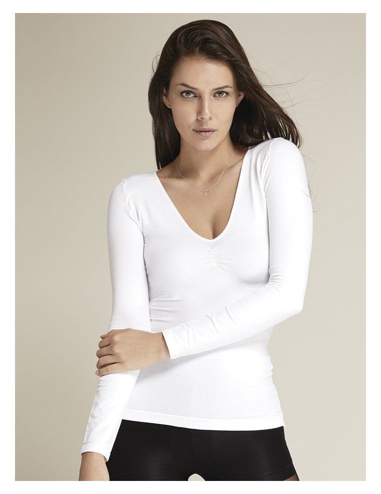 Basic Shirt - Casual Style - V-Ausschnitt  Weiss